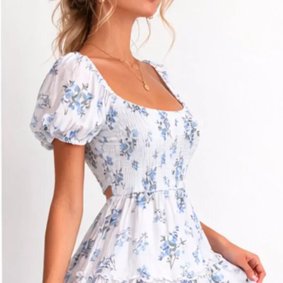 Hollister Blue & White Floral Tie Back Mini Dress | Size Small - Picture 11 of 11